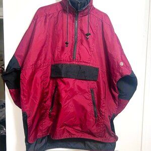 RNZ California Mens Nylon Parka Medium Hoodie Maroon Black Pullover Half Zip rea